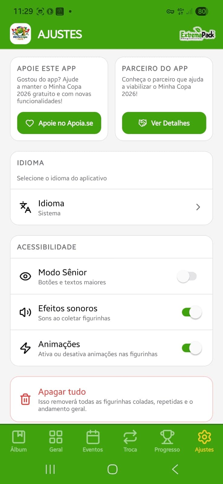 Personalização white-label — Verde e branco em todo o app